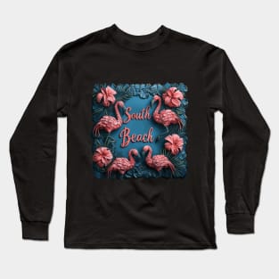 Miami - South Beach (Pink Flamingos) Long Sleeve T-Shirt